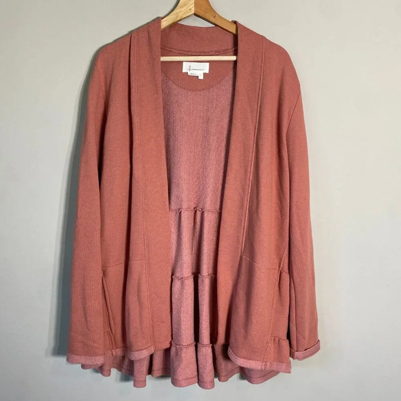 Anthropologie Lila Tiered Cardigan Women's Large Long Sleeve Open Front Pockets - Picture 6 of 16